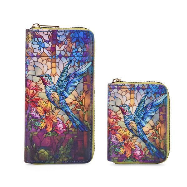 2-teiliges Geldb&ouml;rsen-Set mit Vogel-Muster, 18x2,5x10 cm und 11x2,5x9 cm