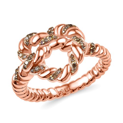 GP Amore Kollektion - Kanchanaburi Blauer Saphir, Natürlicher Champagner Diamant Ring 925 Silber 750 Roségold Vermeil (Größe 18.00) ca. 0.19 ct image number 0