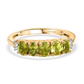 Natürlicher Peridot, Weißer Diamant Ring 925 Silber vergoldet (Größe 21.00) ca. 0.95 ct