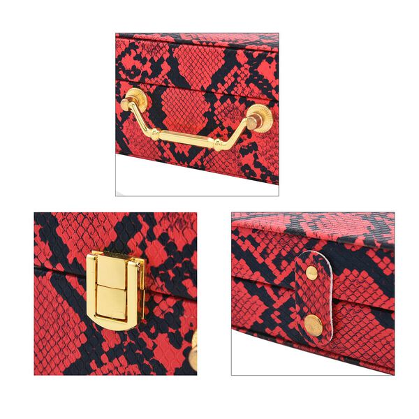 2er-Set, Schmuckkasten mit Reise-Etui aus Kunstleder mit Python-Pr&auml;gung, 24x19x9 und 22x17x3 cm, Weinrot image number 7