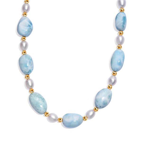 AA Larimar und Süßwasser Perle 45cm Halskette und 19cm Armband image number 1
