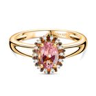 D'Joy Blush Turmalin, Weißer Zirkon Ring 925 Silber 750 Gelbgold Vermeil (Größe 17.00) ca. 1,01 ct