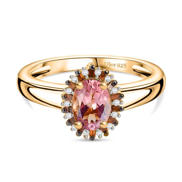 D'Joy Blush Turmalin, Weißer Zirkon Ring 925 Silber 750 Gelbgold Vermeil (Größe 17.00) ca. 1,01 ct image number 0