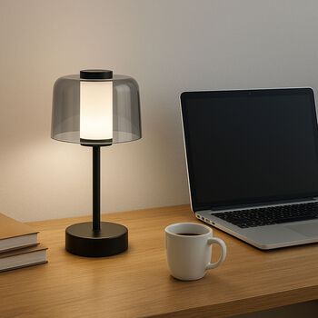 LIVEMORE Transparente Pilz-Tischlampe, kabellos, wiederaufladbar, 3 Lichtfarben, Smart Touch, Schwarz