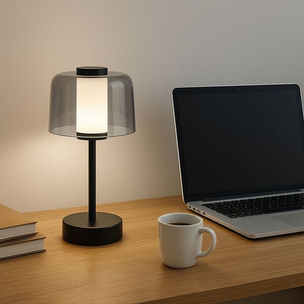 LIVEMORE Transparente Pilz-Tischlampe, kabellos, wiederaufladbar, 3 Lichtfarben, Smart Touch, Schwarz image number 4