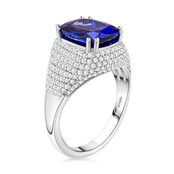 RHAPSODY zertifiziert und gepr&uuml;ft AAAA Tansanit und Diamant Ring in 950 Platin - 6,65 ct. image number 3