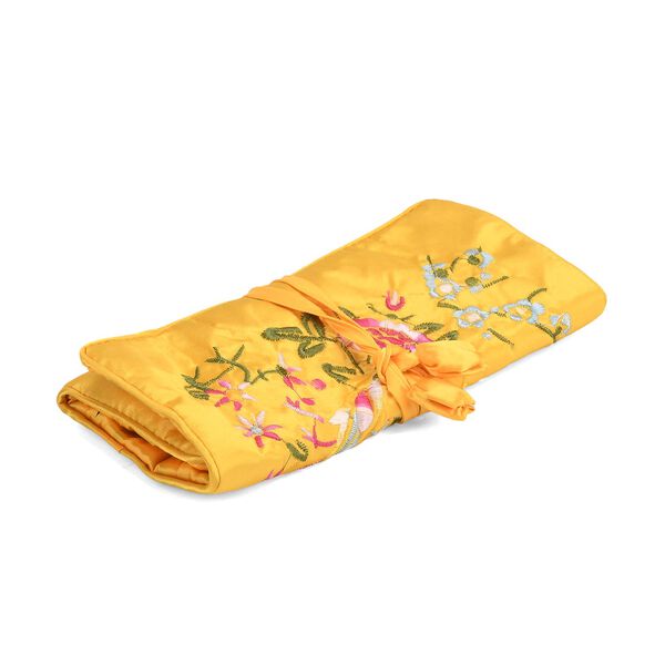 Reise-Schmuckrolle mit Stickmuster 1 Organizer + 5 Silberputzt&uuml;cher Satin, Gelb image number 7