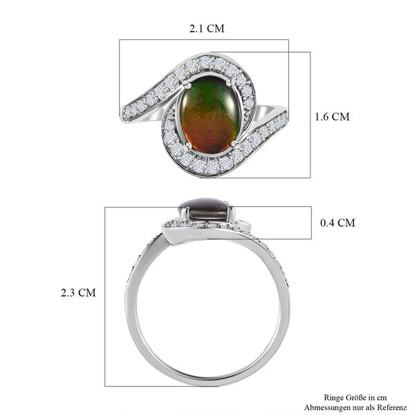 Kanadischer Ammolit, wei&szlig;er Zirkon Ring, 925 Silber platiniert (Gr&ouml;&szlig;e 20.00) ca. 2.19 ct image number 6