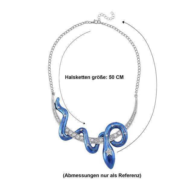 Blau emaillierte wei&szlig;e Kristall-Halskette, 50 cm image number 5