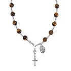 Tigerauge Rosenkranzkette mit Kreuzanhänger und Medaillon, ca. 45 cm+ 5 cm Extender, ca. 180.00 ct