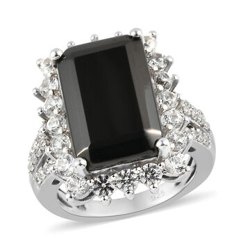 Elite Shungit und Zirkon Ring 925 Silber platiniert  ca. 7,37 ct
