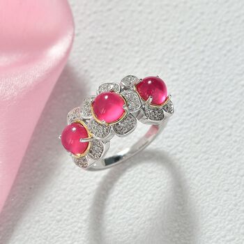 D'Joy Maulbeer Mondstein, Wei&szlig;er Zirkon Ring 925 Silber Rhodiniert und 750 Gelbgold Vermeil (Gr&ouml;&szlig;e 17.00) ca. 3,71 ct