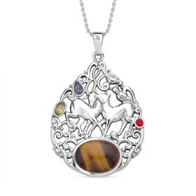 Gelbes Tigerauge, gelber Zirkonia Anhänger mit Kette, Edelstahl ca. 16.20 ct
