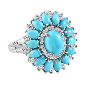 AA Sleeping Beauty Türkis und Zirkon-Ring - 5,87 ct.