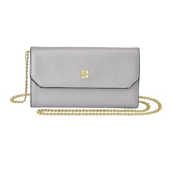 100% Echtleder Clutch mit RFID Schuz, 120 cm metall Riehmen, 20x12 cm, Grau