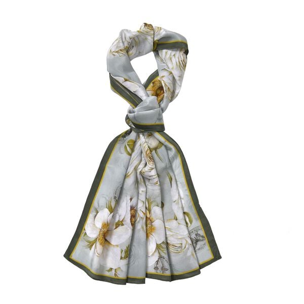 LA MAREY: Premium Selection - 100% Maulbeerenseiden-Halstuch mit Blumendruck, 35 x 150 cm, grau image number 0