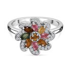 Frühlingsblüte- Mehrfarbig-Turmalin Ring 925 Silber rhodiniert (Größe 17.00) ca. 0.99 ct