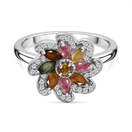 Fr&uuml;hlingsbl&uuml;te- Mehrfarbig-Turmalin Ring 925 Silber rhodiniert (Gr&ouml;&szlig;e 17.00) ca. 0.99 ct