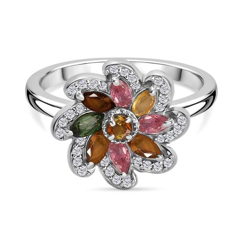 Frühlingsblüte- Mehrfarbig-Turmalin Ring 925 Silber rhodiniert (Größe 17.00) ca. 0.99 ct image number 0