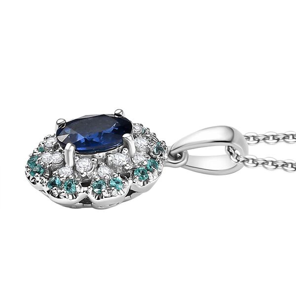 RHAPSODY zertifiziert und geprüft AAAA ceylonfarbener blauer Saphir, Paraiba Turmalin und VS Diamant Anhänger mit 45cm Kette in 950 Platin - 1,44 ct. image number 3