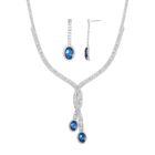 2er Set - Blauer Kristall Halskette und Ohrhänger Schmuckset