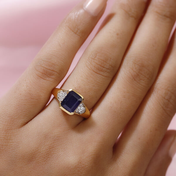 Masoala Saphir und Zirkon Ring, 925 Silber vergoldet, 3,39 ct. image number 3