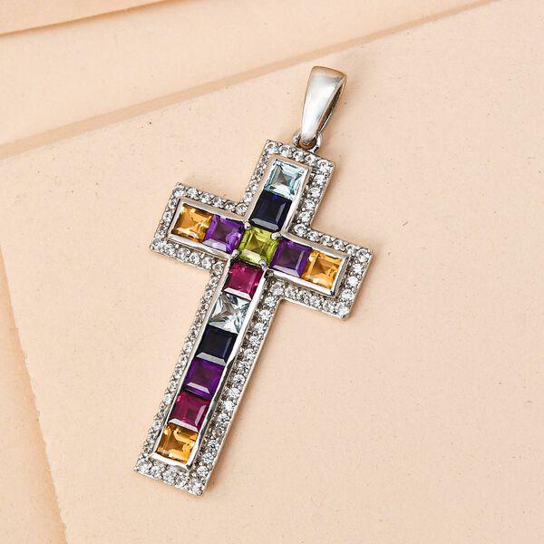 Mehrfarbiger Edelstein-Kreuz-Anh&auml;nger in Silber, 3,97 ct. image number 3