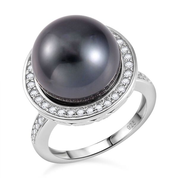 13-14mm Tahiti Perle und Zirkon Ring - 1,04 ct. image number 4