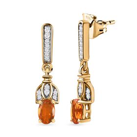 AA Salamanca Feueropal, Weißer Zirkon Ohrringe 925 Silber Gelbgold Vermeil ca. 0.84 ct