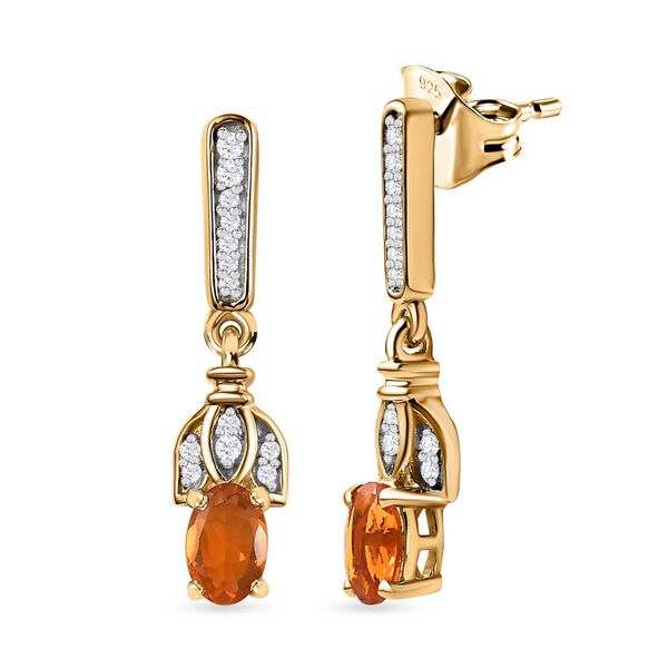 AA Salamanca Feueropal, Wei&szlig;er Zirkon Ohrringe 925 Silber Gelbgold Vermeil ca. 0.84 ct image number 0