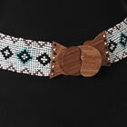 Handgefertigter, dehnbarer Perlengürtel mit Holzschnalle im Santa-Fe Stil, geometrisches Muster, Schwarz/weiß/braun image number 4