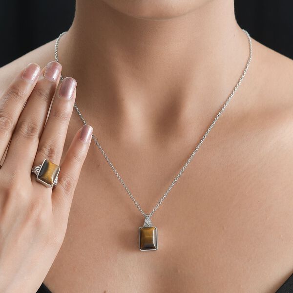 2er Set - Tigerauge Ring und Anh&auml;nger Schmuckset, Edelstahl ca. 16.62 ct image number 2