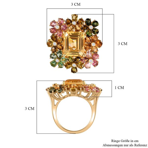 Citrin, Mehrfarbig-Turmalin Ring 925 Silber Gelbgold Vermeil (Größe 21.00) ca. 12,48 ct image number 7