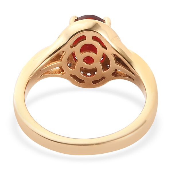 Mexikanischer Kirschfeuer-Opal und Zirkon Solit&auml;r Ring 925 Silber Vermeil image number 5