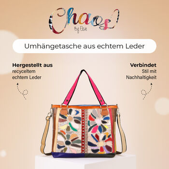 Chaos by Elsie Echtleder Crossbody Tasche mit RFID, Wei&szlig; mit Blumen, 2 Au&szlig;entaschen, 1 Innen-Rei&szlig;verschlusstasche, Mini-Flashlight