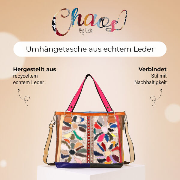 Chaos by Elsie Echtleder Crossbody Tasche mit RFID, Wei&szlig; mit Blumen, 2 Au&szlig;entaschen, 1 Innen-Rei&szlig;verschlusstasche, Mini-Flashlight image number 2