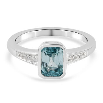 Kambodschanischer, blauer und wei&szlig;er Zirkon-Ring, 925 Silber platiniert (Gr&ouml;&szlig;e 21.00) ca. 1,46 ct