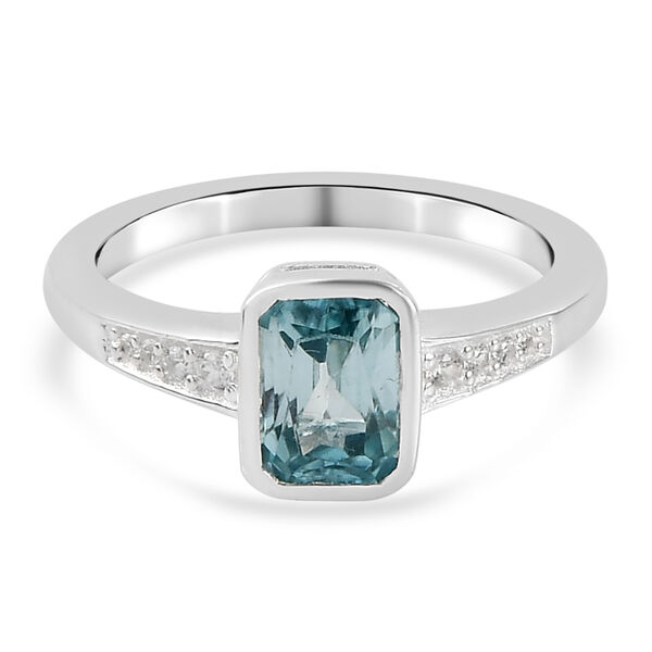 Kambodschanischer, blauer und wei&szlig;er Zirkon-Ring, 925 Silber platiniert  ca. 1,46 ct