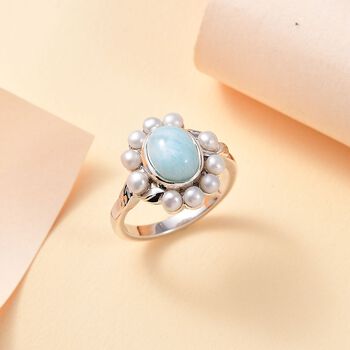 AA Nat&uuml;rlicher gr&uuml;ner Larimar und S&uuml;&szlig;wasser Perle Ring