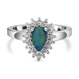 Boulder Opal Triplett und Zirkon-Halo-Ring - 1,29 ct.