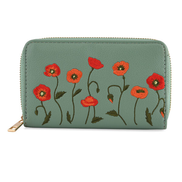 PU-Geldb&ouml;rse mit RFID-Schutz, Blumenmuster, 15,5x2,5x10cm, Gr&uuml;n