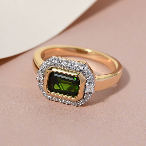 Nat&uuml;rlicher Chromdiopsid und wei&szlig;er Zirkon-Ring, 925 Silber vergoldet  ca. 1,47 ct image number 2