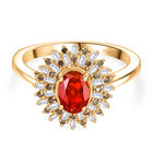 D'Joy AAAA Blaze Feueropal, Weißer Diamant Ring 925 Silber 750 Gelbgold Vermeil (Größe 19.00) ca. 0,85 ct