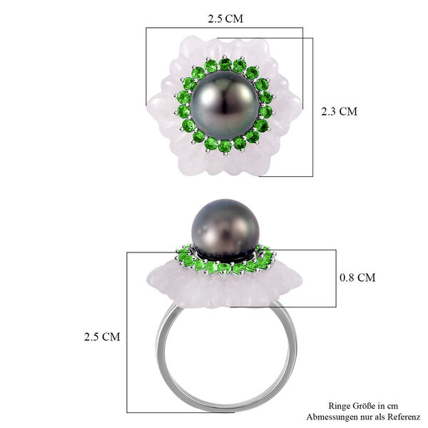 Weiße Jade, Tahiti Perle Ring, 925 Silber rhodiniert, (Größe 21.00) image number 5