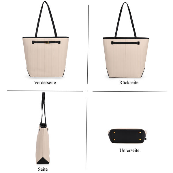 Tragetasche aus echtem Leder mit dekorativer Schnalle und zwei Griffen, 25&times;11&times;32 cm, Wei&szlig; image number 3