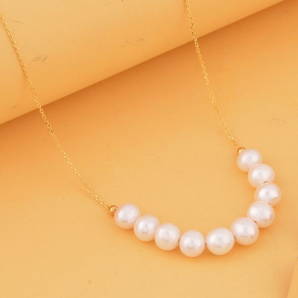 AAA Wei&szlig;e S&uuml;&szlig;wasser Perle Halskette, (7-9mm), ca. 45 cm 925 Silber vergoldet image number 2