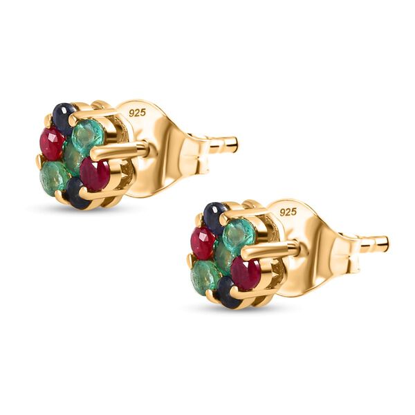 Thail&auml;ndischer Rubin , Kanchanaburi Blaue Saphir und Kagem Sambischer Smaragd Ohrringe, 925 Silber 750 Gelbgold Vermeil ca. 0.94 ct image number 4