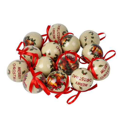 14er-Set Weihnachtskugeln in Geschenkbox, Weihnachtsmotiv, Durchmesser 7,5 cm, Beige und Rot image number 0