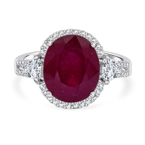 Afrikanischer Rubin (Fissure gefüllt), Weißer Zirkon Ring 925 Silber rhodiniert (Größe 20.00) ca. 4.90 ct image number 0