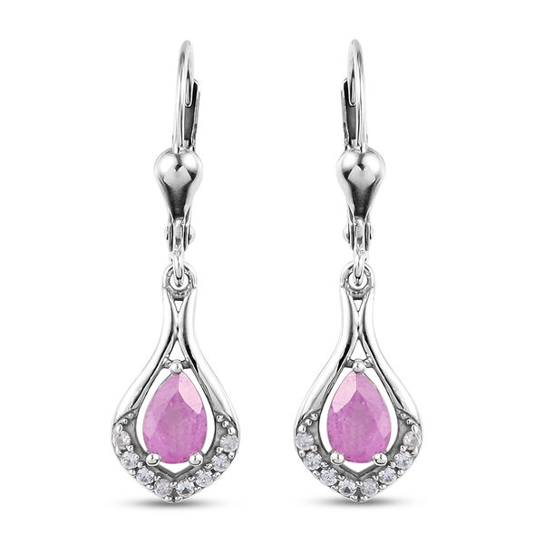 Fissure gef&uuml;llt Rosa Saphir und Zirkon Ohrh&auml;nger 925 Silber platiniert ca. 1,25 ct&nbsp;